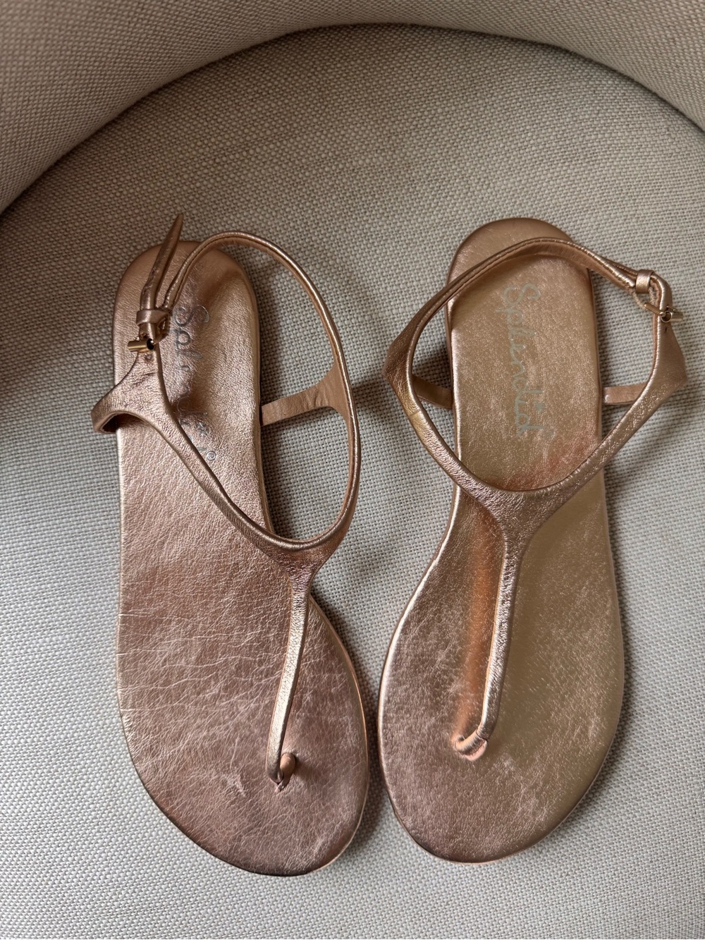 Splendid Metallic Rose Gold T-Strap Women's Sandals